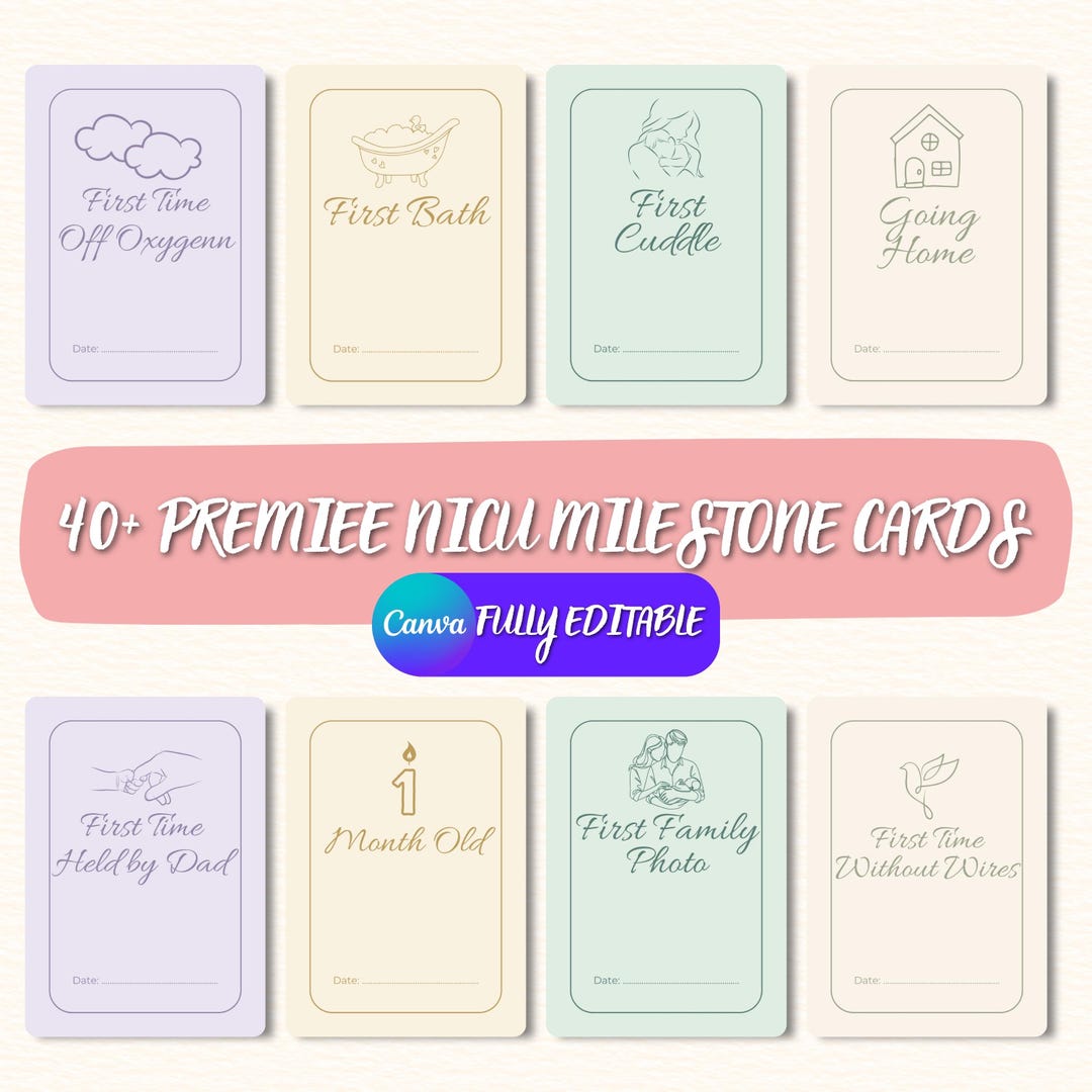 NICU Milestone Cards Printable | Premature Baby Monthly Milestones ...