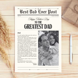 Editable Father’s Day Poster – Custom Newspaper Canva Template, Printable Gift for New Dads, Flower Bouquet, Personalized Canva Template