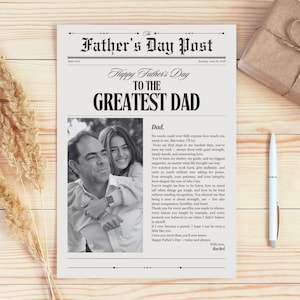 Editable Father's Day Newspaper Template, Dad Gift, Personalized Canva Design, Flower Bouquet, Add Photo Name, Instant Download, Last Minute