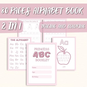 Princess Alphabet Tracing and Coloring Book Bundle for Girls | A-Z Letters | 80 Pages | Pink & BW Versions | Preschool, Homeschool PDF