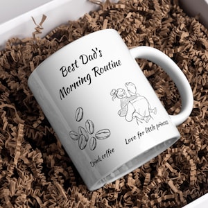 Best Dad Morning Routine Mug Wrap, Coffee Dad Daughter Hug PNG, 11oz 15oz Mug Design, Father’s Day Sublimation Mug for Dad