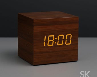 Digital Alarm Clocks for Bedrooms - Electric Desk Clock, Alarm for Sleepers, Adjustable Volume, Dimmer, Snooze, Wood Décor