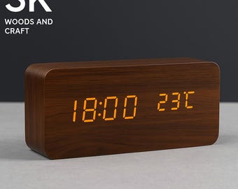 Wooden Digital Alarm Clocks for Bedrooms - Electric Desk Clock, Alarm for Sleepers, Adjustable Volume, Dimmer, Snooze, Wood Décor
