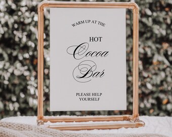 Hot Cocoa Bar Sign Minimal Wedding Reception Decor Hot Chocolate Station Instant Download Cocoa Winter Wedding Decor Drink Canva Template