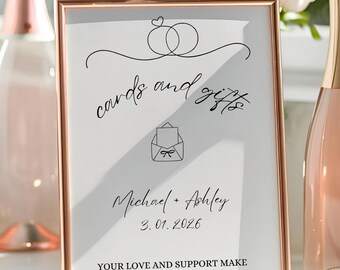 Cards and Gifts Sign Cute Wedding Signage Card Gift Sign Template Simple Gift Table Sign Canva Editable Template Gift Box Sign for Reception