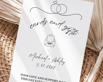 Minimalist Card and Gift Template Wedding Present Sign Modern Wedding Sign Simple Reception Modern Gift Table Sign Boho Cards and Gifts Sign