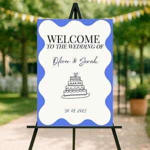 Hand Drawn Welcome Ceremony Sign Welcome Wedding Template Editable Canva Sign Reception Decor Wedding Signage Minimalist Blue Wedding Sign