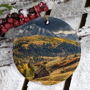 Fall Colorado Ceramic Ornament, Telluride area with Old Buildings, Unique Colorado Keepsake
