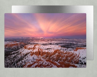 Winter Bryce Canyon Photo Print on Metal with Stunning Sunset - Spectacular Utah National Park Art on Metal  - Available in Multiple Sizes