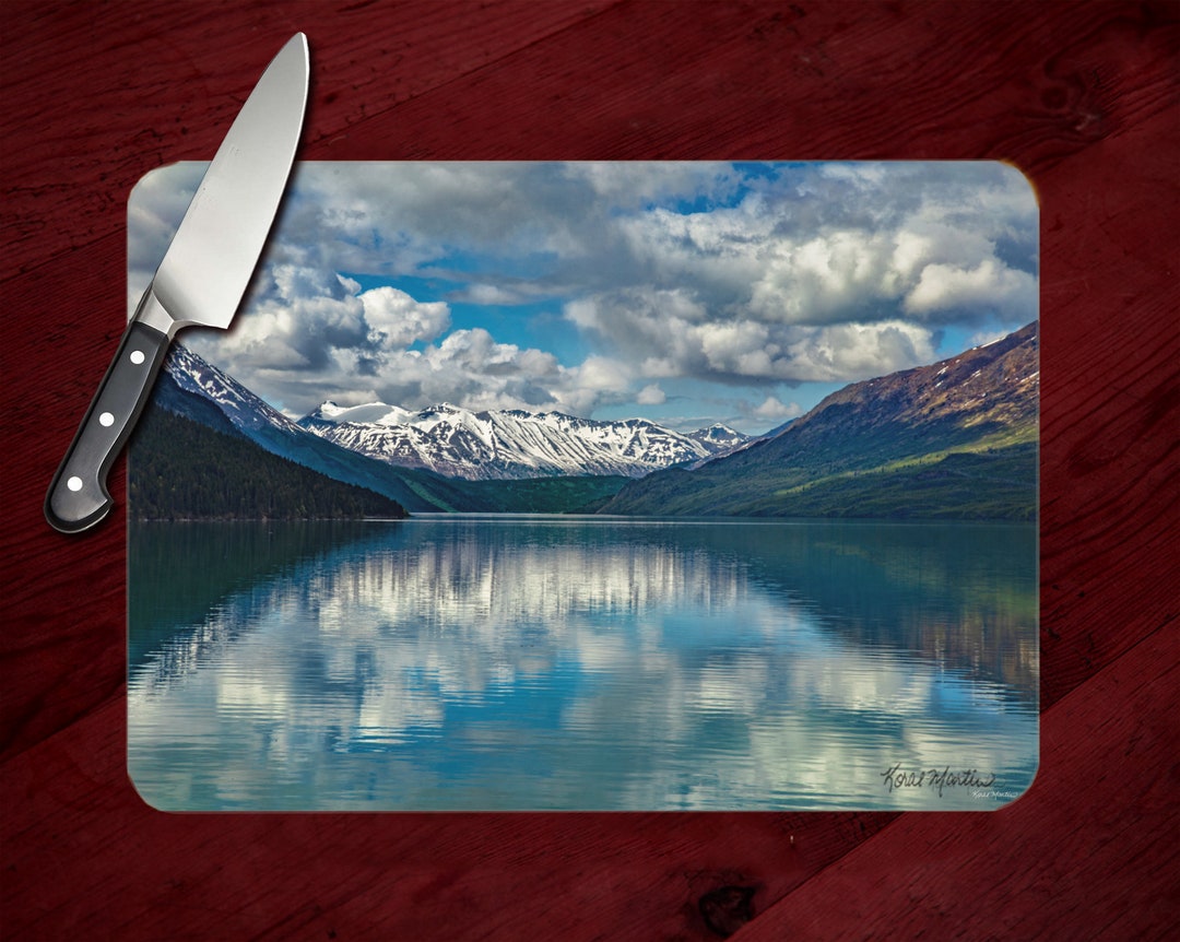 Kenai Lake Alaska Cutting Board With Mountain Reflection, Unique Alaska