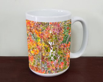 Fall Aspen Mug is a Beautiful Colorado Coffee Mug or Tea Cup, 15 oz and 11 0z Sizes, Fall Aspen Trees along Last Dollar Road near Telluride