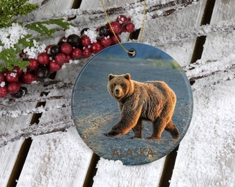 Alaskan Coastal Bear Ornament - Chinitna Bay in Lake Clark National Park - Labeled with Alaska, Fine Art Photo by Koral Martin, Ceramic