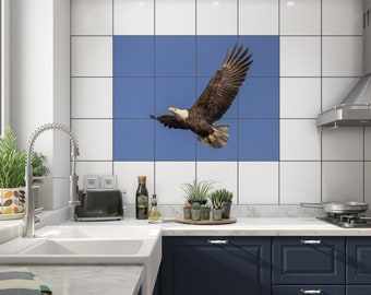 Majestic Bald Eagle Tile Mural with Eagle in Flight,  Patriotic Eagle decorative ceramic tile mural, Various Sizes