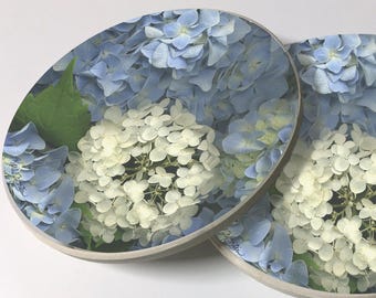 Hydrangea  Car Coasters a unique Pair of Sandstone Coasters,  Floral Art,  Floral Cup holder Coaster,  Absorbs moisture great!