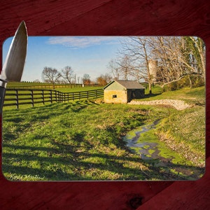 Kentucky Bluegrass Horse Farm Spring House Fine Art Photo Tempered Glass Cutting Board  Landscape Chopping Board, Hot Pad Trivet
