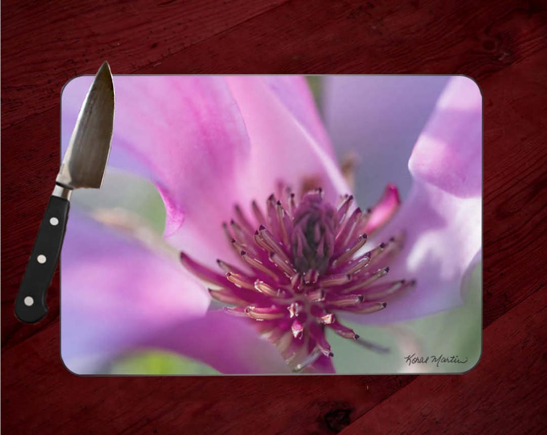Magnolia Cutting Board Made of Tempered Glass, Unique Floral Chopping ...