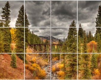 Colorado Train Trestle Ceramic Tile Mural,  Trout Lake Colorado kitchen back-splash, Colorado decorative mural, Telluride Colorado Wall Art