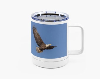 Bald Eagle Stainless Steel Travel Mug - 10oz Capacity - Splash Proof - Perfect For Coffee Or Hydration On The Go