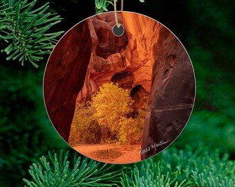 Golden Cathedral Ornament, Escalante Neon Canyon Ornament, Beautiful Utah Art for Christmas Tree, Grand Staircase  Art,  Wood or Ceramic