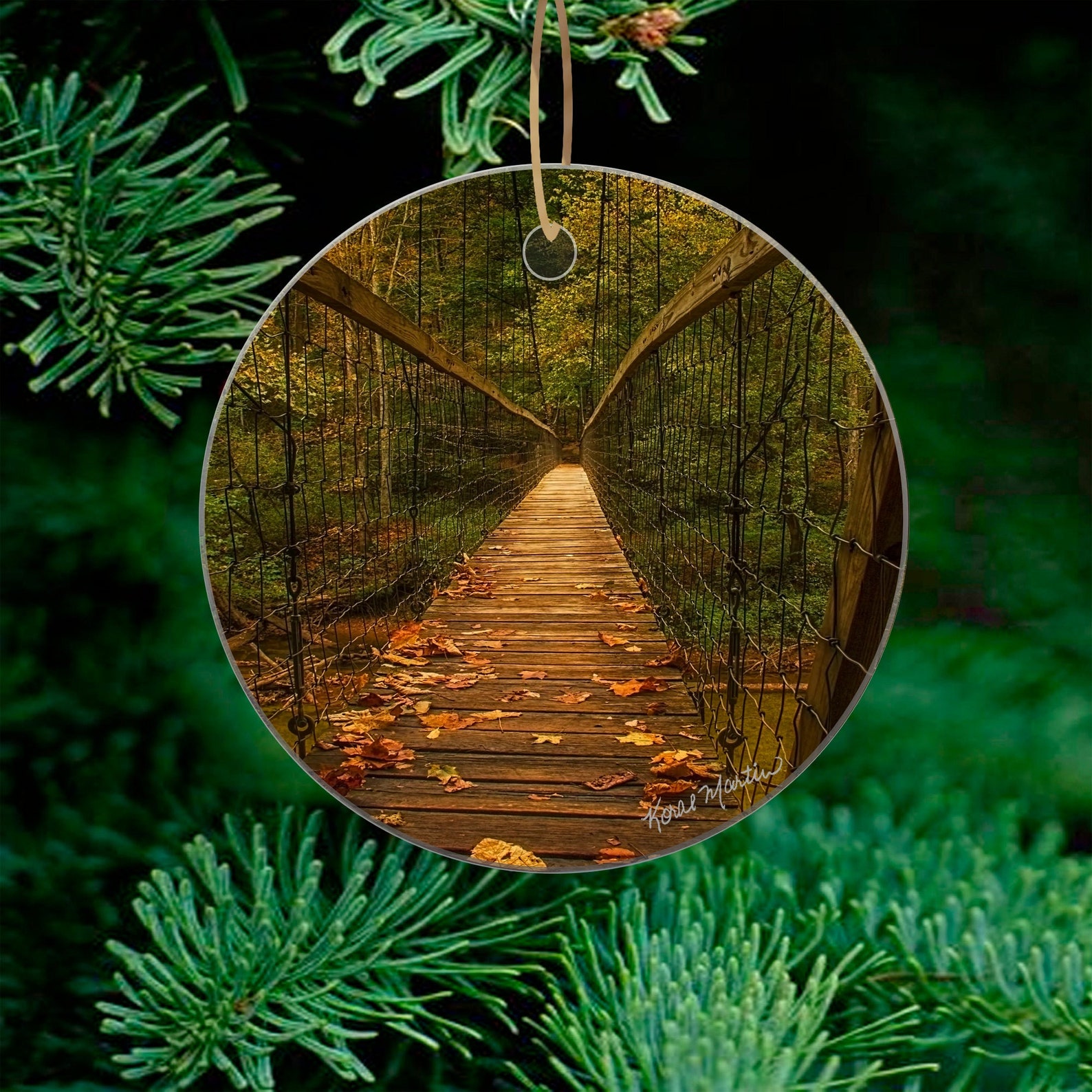 Suspension Bridge Ornament Wood swinging Bridge ornament Red Etsy