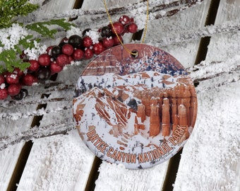 Breathtaking Bryce Canyon: Winter Edition Ornament with Watercolor look Bryce National Park Close Up Photo - Ceramic with Park Label