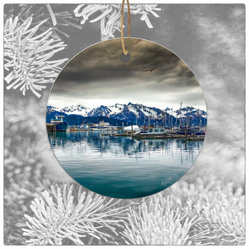 Seward Ornament with Docks at Seward Alaska Photograph, Seward Port Ornament, Alaska Christmas Ornament, Alaska Keepsake image 3