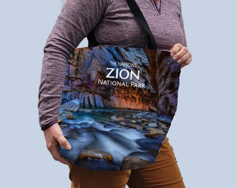 Zion National Park Tote Bag With Unique Narrows Photo - Labeled