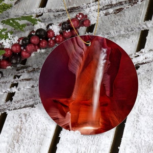 Stunning Slot Canyon Ornament with Photo of Sunbeam - Unique Souvenir from an Antelope Canyon, Arizona