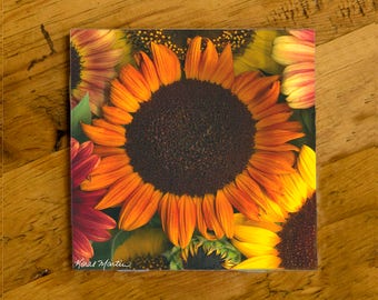 Colorful Sunflower Ceramic Tile Coaster - Unique Home Decor and Gift Idea, Great for Floral Decor