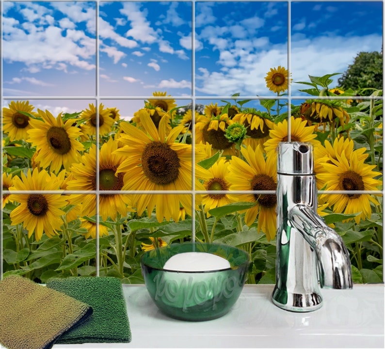 Sunflower Field Ceramic Tile Mural Sunflower Photo Kitchen Etsy