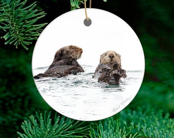 Sea Otters Ornament, Alaska Ornament, Sea Otter Photograph, Homer Spit Ornament, Alaska Wildlife Christmas Ornament for Tree, High Key