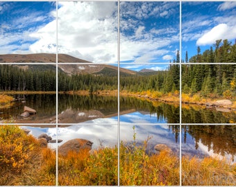 Colorado Lake Ceramic Tile Mural Backsplash with Rainbow Lake Photograph - Rustic Charm Meets Natural Beauty!