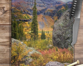 Scenic Ice Lakes Trail Colorado Cutting Board with Charming Silverton Colorado Photo, 2 Sizes Available