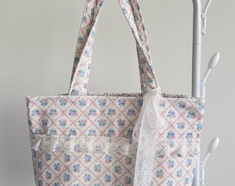 Quilted Floral Tote Bag, Cottagecore Fabric Shoulder Bag, Everyday Use