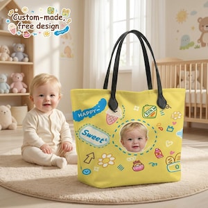 Personlig blöjväska för babyporträtt, söt resa med klotter och sjukhus, stor blöjväska för helgen, unik babyshowerpresent till mamma