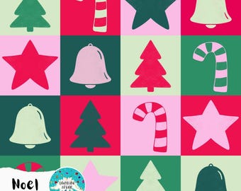 Noel kerst patchwork naadloos patroon - groen roze rood leuk feestelijk ontwerp (digitale download)