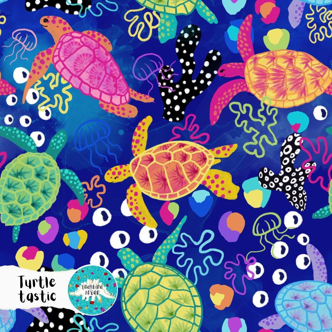 Bright Turtle Seamless Pattern: Colorful Fabric Print (digital Download ...