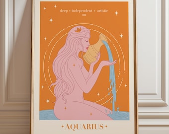 Aquarius Print, Horoscope Zodiac Print, Astrology Art, Aquarius Zodiac Gift, Zodiac Poster, Printable Art, Horoscope Art, Digital Download