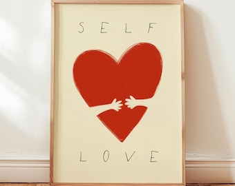 Selbstliebe-Druck, digitaler Download, Selbstliebe-Wandkunst, Positivitäts-Motivationsdruck, trendige Wandkunst, Retro-Drucke
