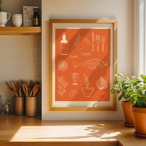 Printable Kitchen Wall Art, Dinner Party Poster, Food and Drinks Illustrations Poster, Kitchen Wall Decor, Cute Cooking Art