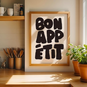 Bon Appetit Kitchen Wall Art, Trendy Typography Print, Kitchen Wall Decor, Maximalist Wall Art, Typography Art, Digital Download