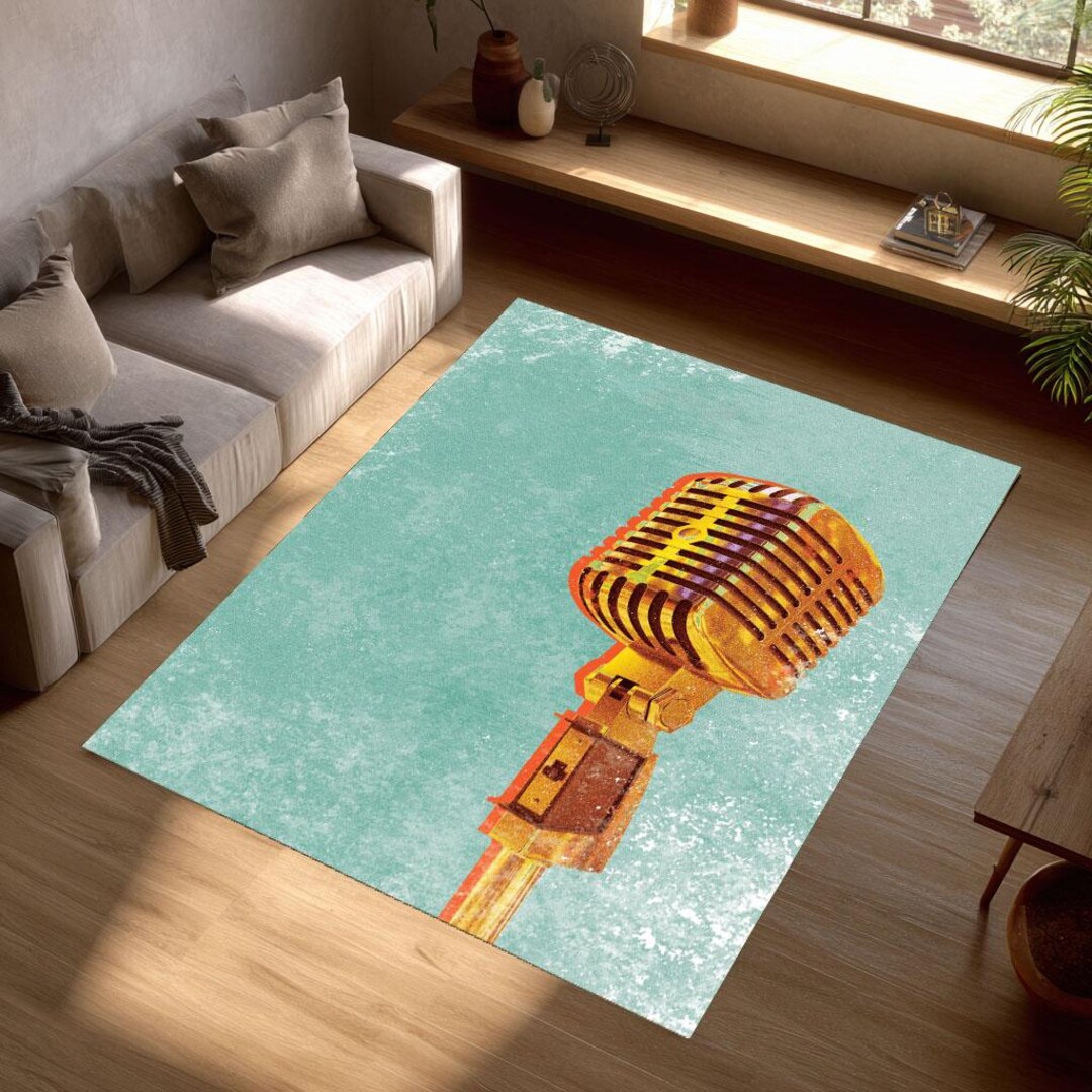 Rob Singer Rugs Vintage Microphone Rug, Retro Music Studio Area Rug, Singer Music Lover ...