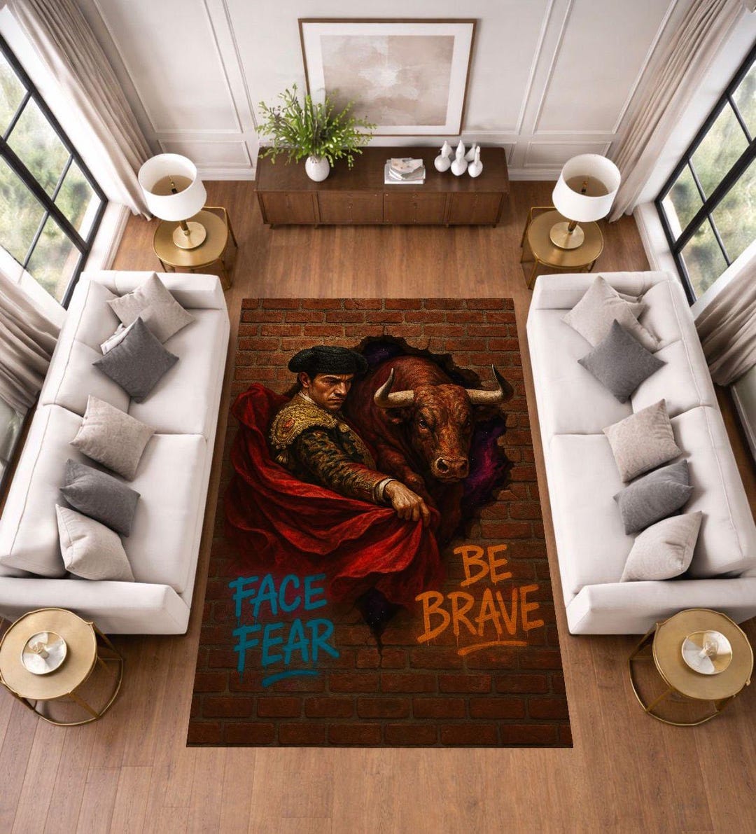 Matador Bull 3D Rug – Face Fear Statement Carpet, Spanish Toro Wall ...