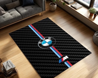 Alfombra de fibra de carbono personalizada con rayas de carreras, decoración moderna de automovilismo, alfombra de lujo inspirada en el rendimiento, diseño deportivo minimalista