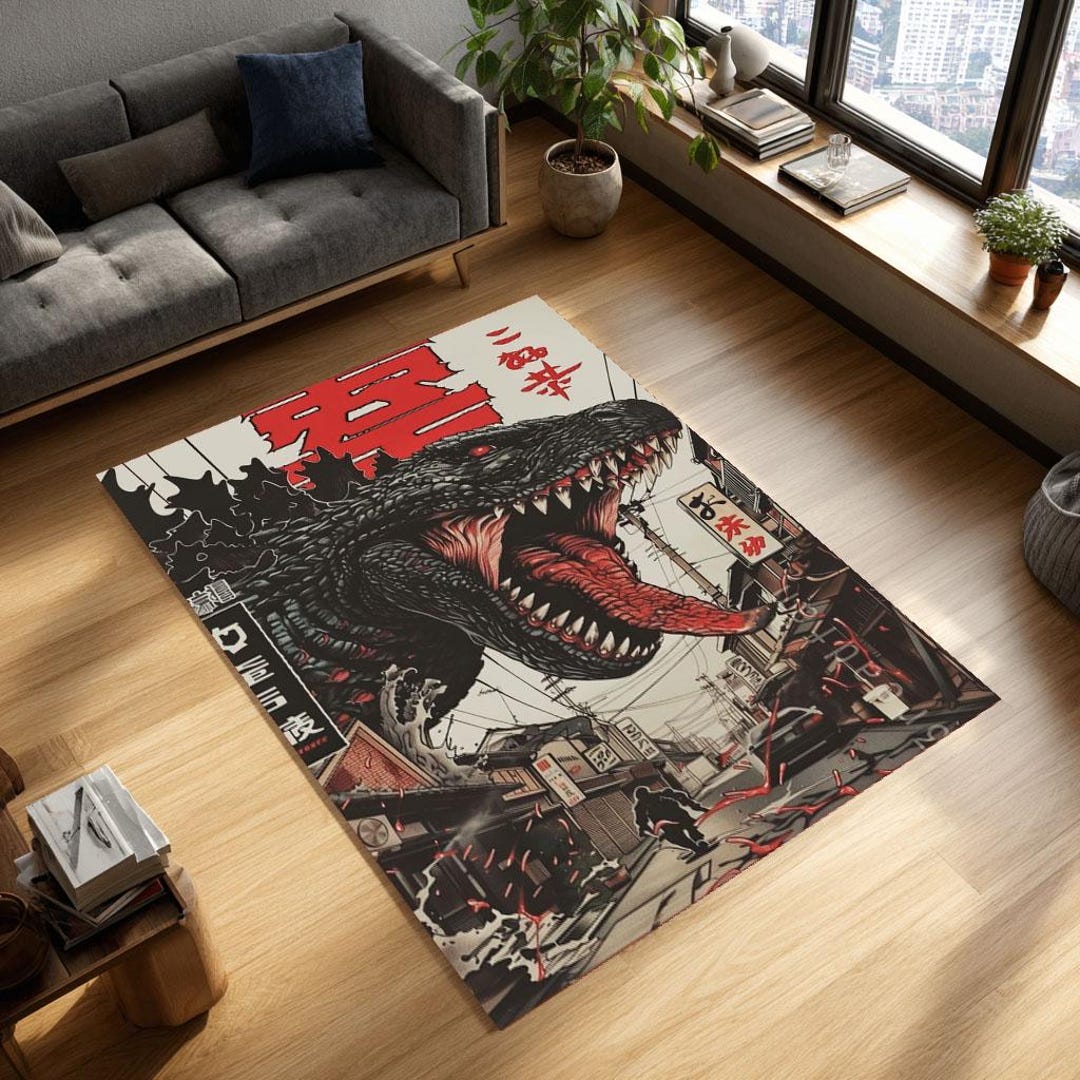 Godzilla Street Art Rug – Japanese Kaiju Monster Tokyo Wall Break Area ...