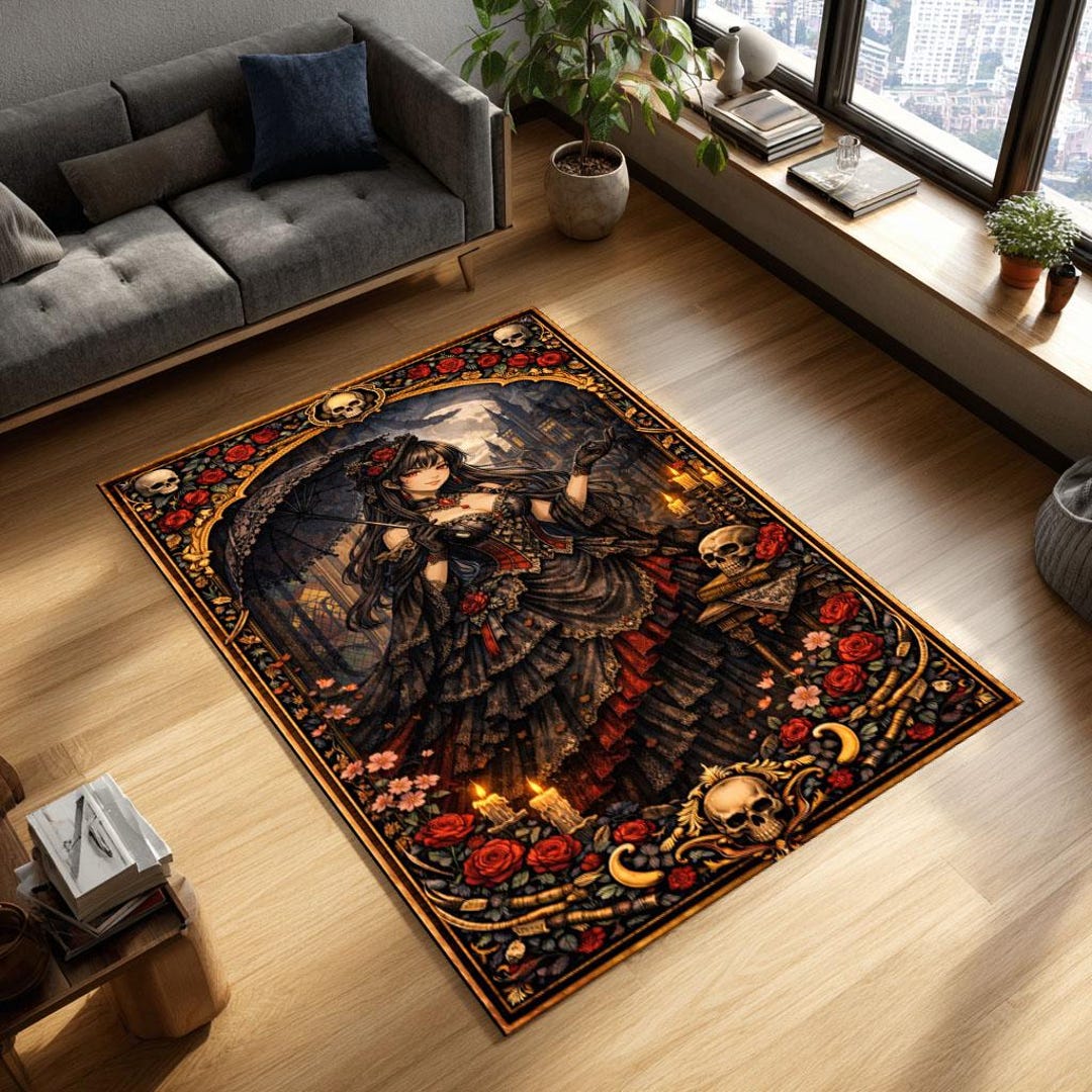 Lady Rugs Gothic Vampire Lady Rug, Dark Victorian Dress Carpet, Fantasy Gothic ...