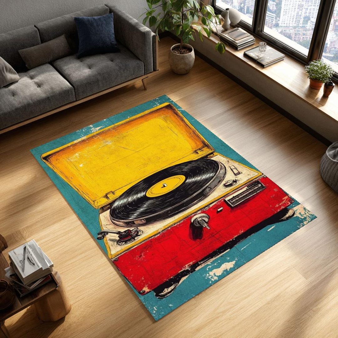Vintage Record Player Rug, Retro Turntable Carpet, Music Lover Room ...