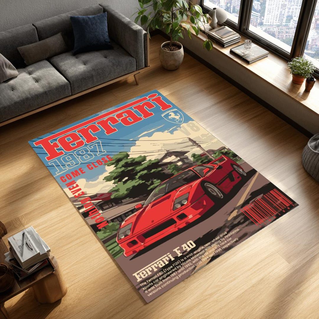 Retro Supercar Poster Rug, Vintage 80s Sports Car Carpet, Classic ...