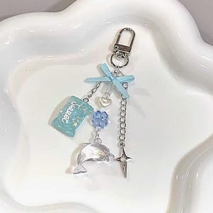 Ocean-Themed Blue & Silver Keychain, Phone Charm, Bag Charm, M5 planner Accessory, CCD camera straps, Kawaii Keychain, Kpop Fan Gift