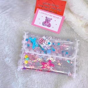 PVC Clear minimalist wallet, Sparkly Aesthetic, Glitter Design, Kawaii bag, Vegan, Cute Glitter Accessories, Waterproof clear card holder